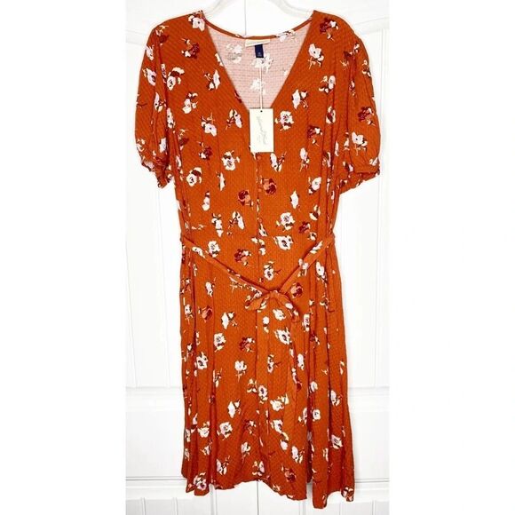 NEW Universal Threads Orange Floral Button Front Puff Sleeve Dress XXL - Picture 3 of 6